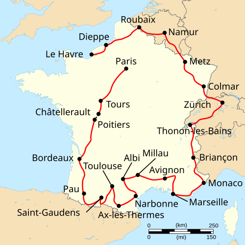 1955 Tour de France map