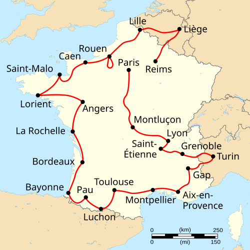 1956 Tour de France map